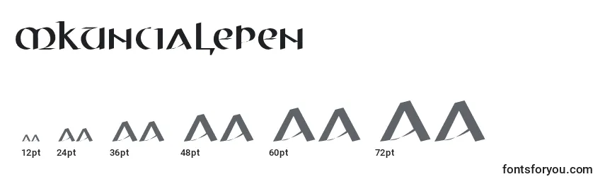 sizes of mkuncialepen font, mkuncialepen sizes