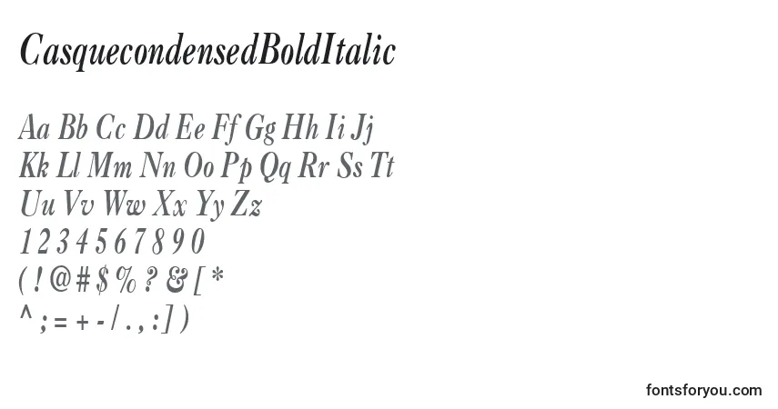 Schriftart CasquecondensedBoldItalic – Alphabet, Zahlen, spezielle Symbole
