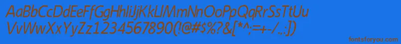 EmoryItalic-Schriftart – Braune Schriften auf blauem Hintergrund