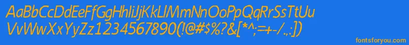 EmoryItalic-Schriftart – Orangefarbene Schriften auf blauem Hintergrund