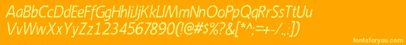 EmoryItalic-fontti – keltaiset fontit oranssilla taustalla