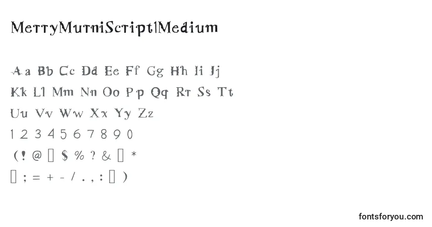 A fonte MerryMurniScript1Medium – alfabeto, números, caracteres especiais