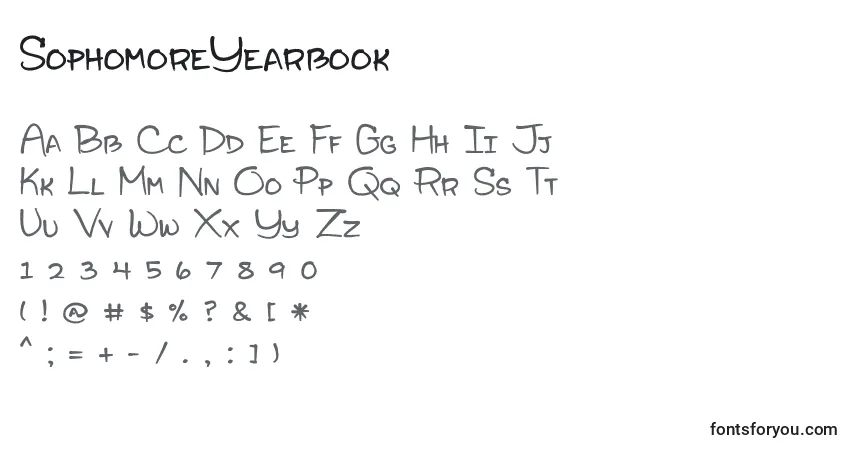 A fonte SophomoreYearbook – alfabeto, números, caracteres especiais