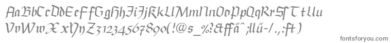 BuckinghamfrakturLtDfr-fontti – harmaat kirjasimet valkoisella taustalla