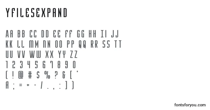 Czcionka Yfilesexpand – alfabet, cyfry, specjalne znaki