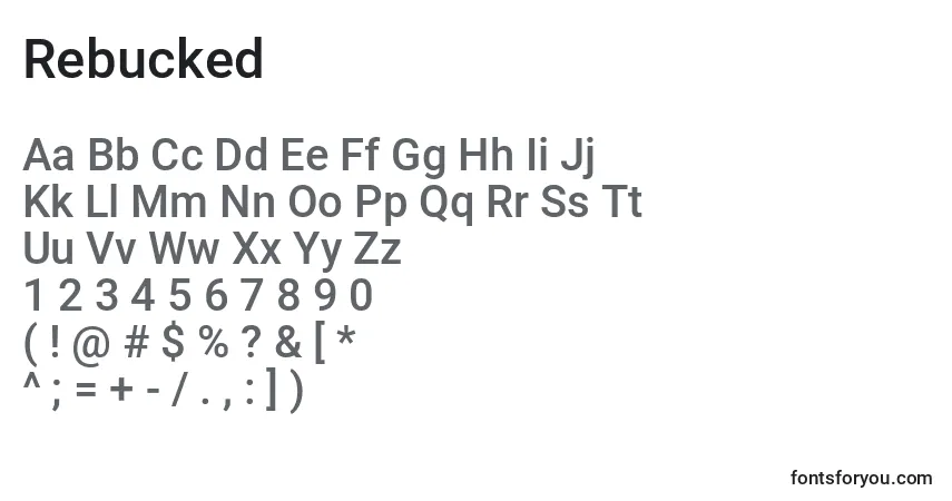 Rebucked-fontti – aakkoset, numerot, erikoismerkit