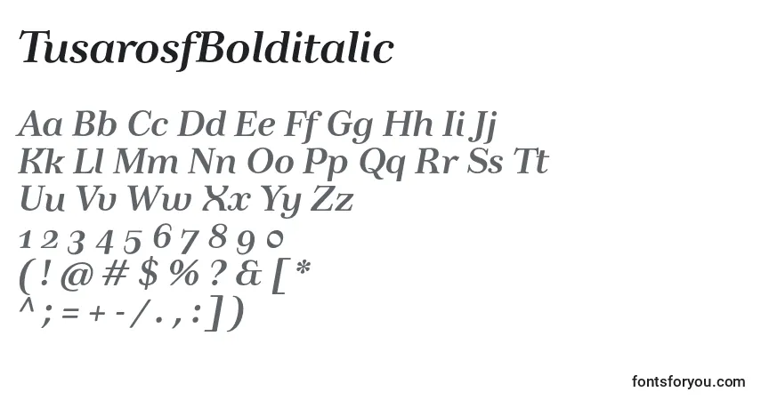 Шрифт TusarosfBolditalic – алфавит, цифры, специальные символы