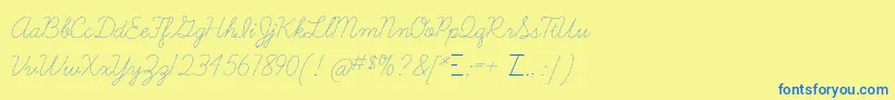 Learningcurvedashed-Schriftart – Blaue Schriften auf gelbem Hintergrund