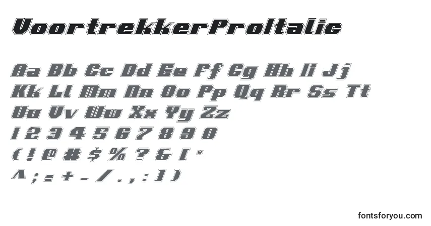 Czcionka VoortrekkerProItalic – alfabet, cyfry, specjalne znaki
