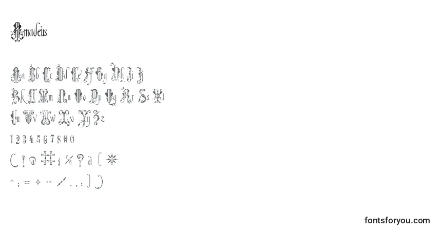 Czcionka Amadeus – alfabet, cyfry, specjalne znaki