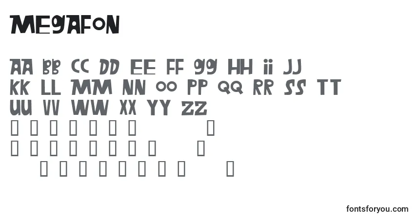 A fonte Megafon – alfabeto, números, caracteres especiais