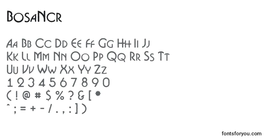 Schriftart BosaNcr – Alphabet, Zahlen, spezielle Symbole