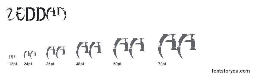 Размеры шрифта Zeddan