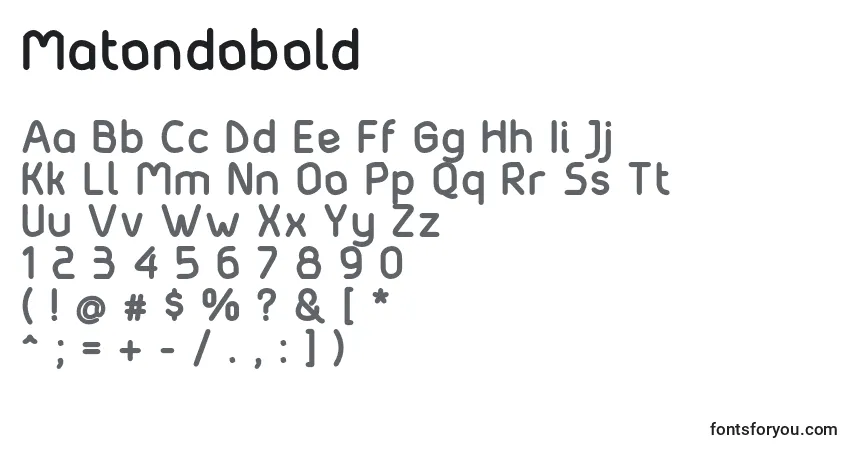 A fonte Matondobold – alfabeto, números, caracteres especiais