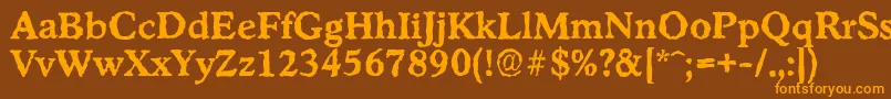 フォントStratfordrandomBold – オレンジ色の文字が茶色の背景にあります。