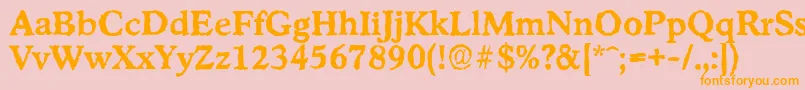 フォントStratfordrandomBold – オレンジの文字がピンクの背景にあります。