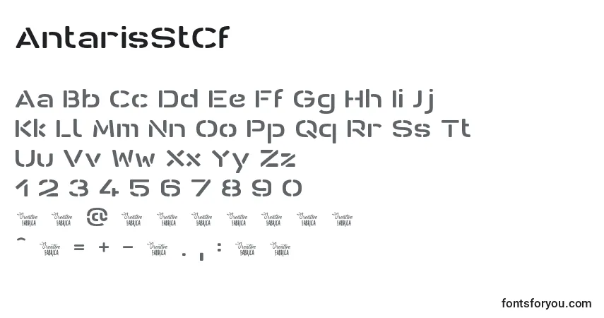 Czcionka AntarisStCf – alfabet, cyfry, specjalne znaki