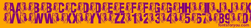 LmsKingOfTheFontJungle-fontti – violetit fontit oranssilla taustalla