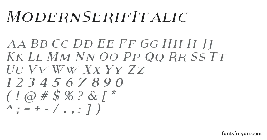 Fuente ModernSerifItalic - alfabeto, números, caracteres especiales