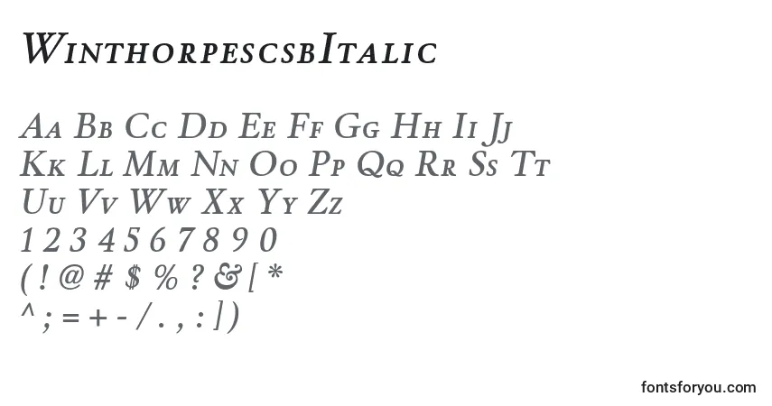 WinthorpescsbItalicフォント–アルファベット、数字、特殊文字