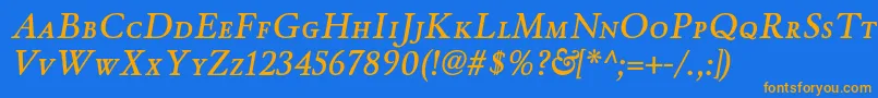 フォントWinthorpescsbItalic – オレンジ色の文字が青い背景にあります。