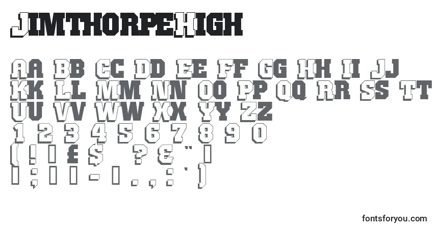 Czcionka JimthorpeHigh – alfabet, cyfry, specjalne znaki