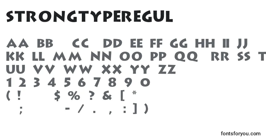 Czcionka StrongtypeRegular – alfabet, cyfry, specjalne znaki