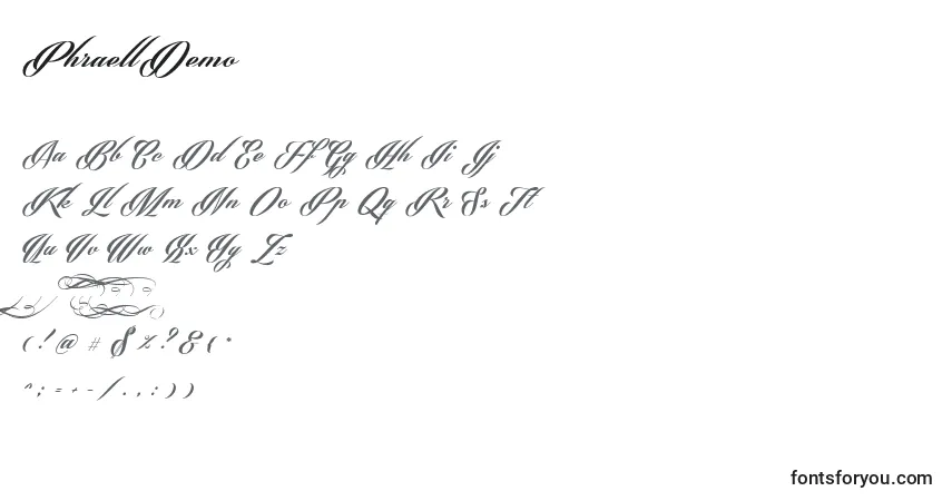 Czcionka PhraellDemo – alfabet, cyfry, specjalne znaki
