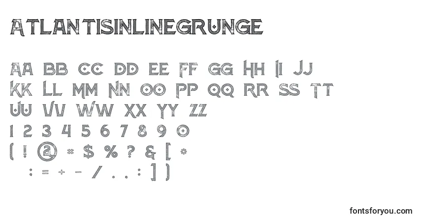 A fonte Atlantisinlinegrunge – alfabeto, números, caracteres especiais