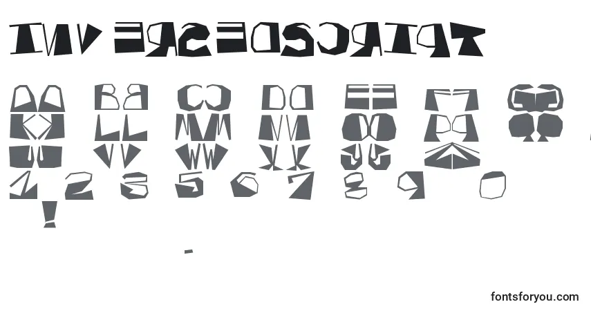 Czcionka InversedScript – alfabet, cyfry, specjalne znaki