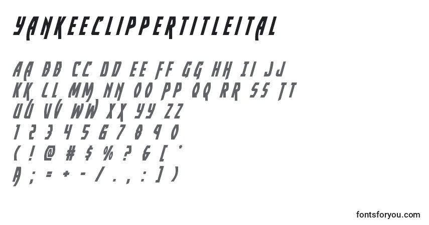 Шрифт Yankeeclippertitleital – алфавит, цифры, специальные символы