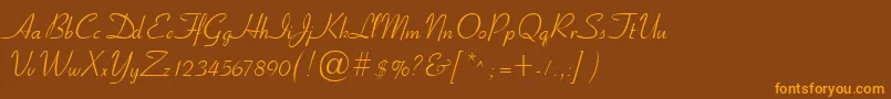 フォントCyrillicribbon – オレンジ色の文字が茶色の背景にあります。