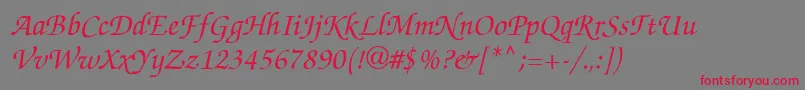 ZapfChanceItalic-fontti – punaiset fontit harmaalla taustalla