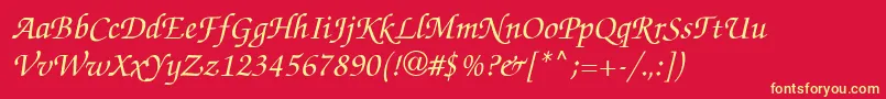 ZapfChanceItalic-fontti – keltaiset fontit punaisella taustalla