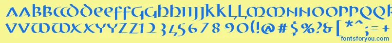 フォントMkuncialePen – 青い文字が黄色の背景にあります。