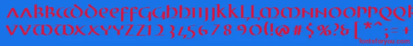 Czcionka MkuncialePen – czerwone czcionki na niebieskim tle