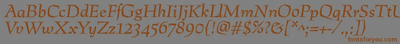 フォントPreissigItalic – 茶色の文字が灰色の背景にあります。