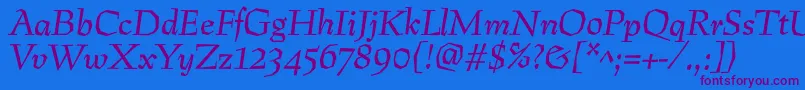 PreissigItalic-Schriftart – Violette Schriften auf blauem Hintergrund