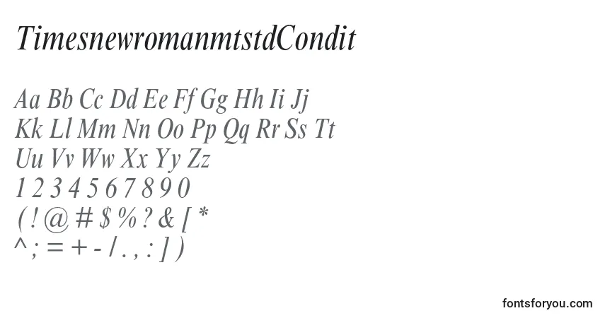 A fonte TimesnewromanmtstdCondit – alfabeto, números, caracteres especiais