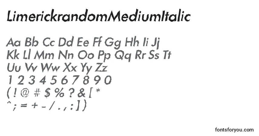A fonte LimerickrandomMediumItalic – alfabeto, números, caracteres especiais