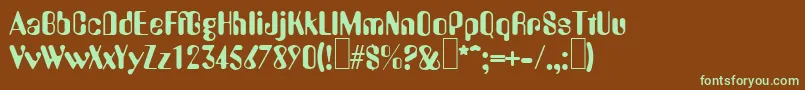 フォントA770DecoRegular – 緑色の文字が茶色の背景にあります。
