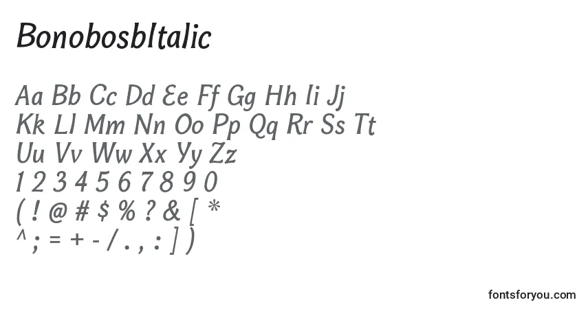 Czcionka BonobosbItalic – alfabet, cyfry, specjalne znaki