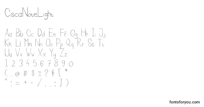 A fonte CiscaNoteLight – alfabeto, números, caracteres especiais