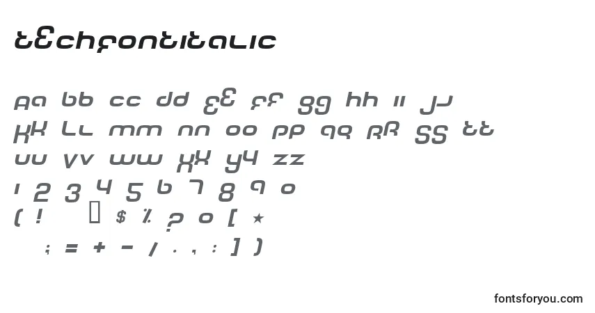 Шрифт TechFontItalic – алфавит, цифры, специальные символы