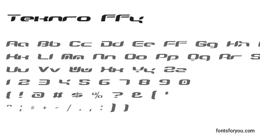 A fonte Teknro ffy – alfabeto, números, caracteres especiais