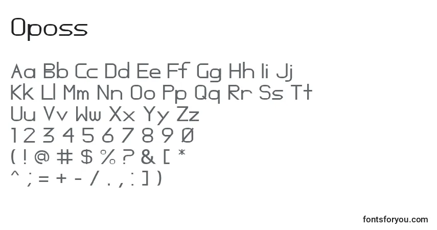 Czcionka Oposs – alfabet, cyfry, specjalne znaki