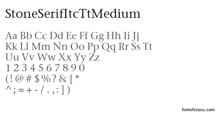 A fonte StoneSerifItcTtMedium – alfabeto, números, caracteres especiais