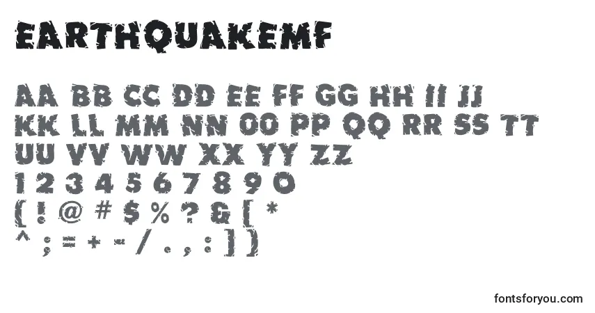 A fonte Earthquakemf – alfabeto, números, caracteres especiais