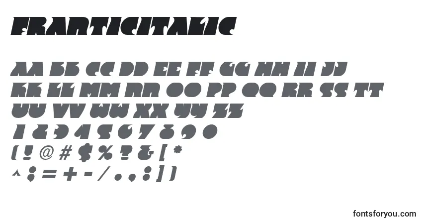 Schriftart FranticItalic – Alphabet, Zahlen, spezielle Symbole