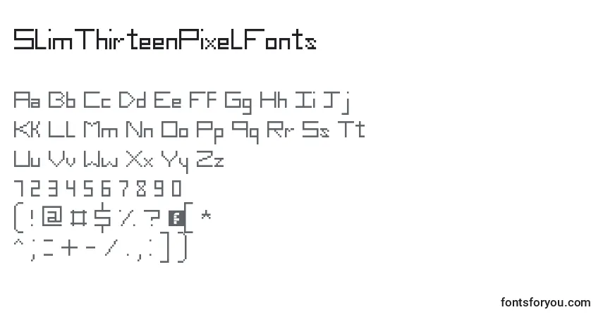 Czcionka SlimThirteenPixelFonts – alfabet, cyfry, specjalne znaki